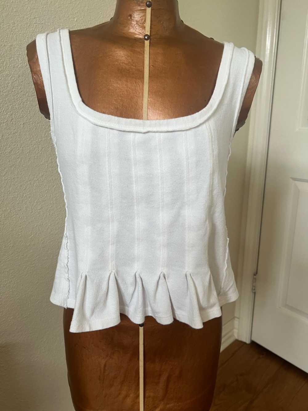 White Sleeveless Ruffle-Hem Tank Top